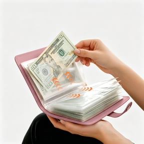 100 Envelope Savings Challenge Book - A5 Budget Planner with PU Leather Cover - Money Saving Organizer Folder with 100 Pockets (Coral Pink, Plastic)