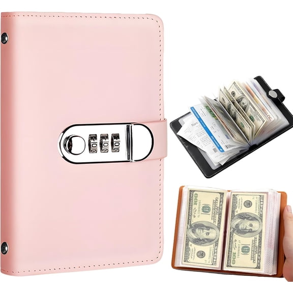 100 Envelope Savings Challenge Book with Password Lock, Money Saving Binder, Savings Challenge, Money Saving Book with Cash Envelopes, Fun to Reach Your Savings Goals (Pink)