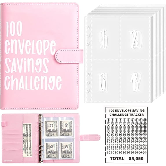 100 Envelope Savings Challenge Handbook: Easy and Fun Ways to Save $5,050; Savings Challenge Budget Folder with Cash Envelopes; Suitable for Office, Home, and School.