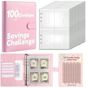LANZOELIFE 100 Envelopes Money Saving Challenge Binder, A5 Money Saving Budget Binder with Cash Envelopes - Savings Challenges Book to Save $5,050