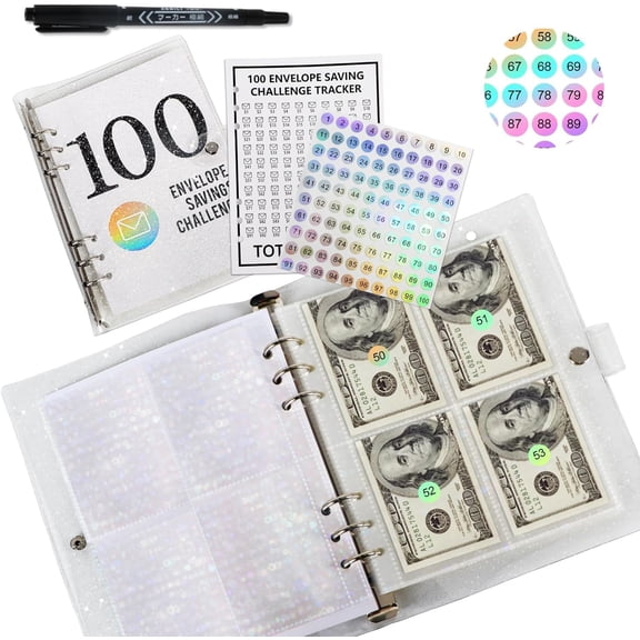 100 Envelopes Money Saving Challenge, 2023 New & Shiny 100 Envelope Challenge Binder, Easy and Funny Way to Save $5,050 Budget Planner, 100-Day Envelope Challenge Kit Money Saving Binder