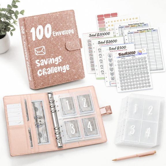 100 Envelopes Money Saving Challenge Binder 52 Week Budget Book With To Save $10 000 Glitter Rose