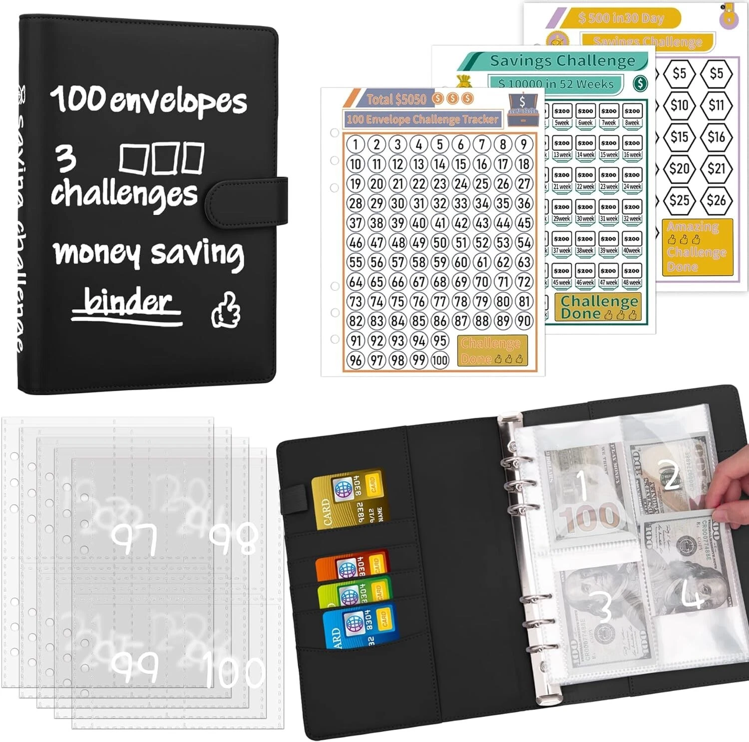 100 Envelopes Money Saving Challenge Binder, A5 Money Saving Challenges Book, Sa