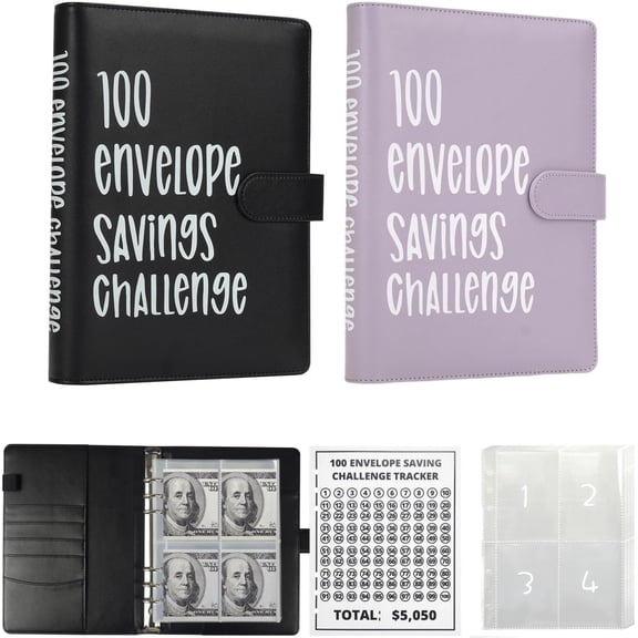 100 Envelopes Money Saving Challenge Binder Budget Planner, Budget Book With Cash Savings Challenge, 52 Week Money Binder, 4 Envelopes Per Page, A Total Of 25 Pages