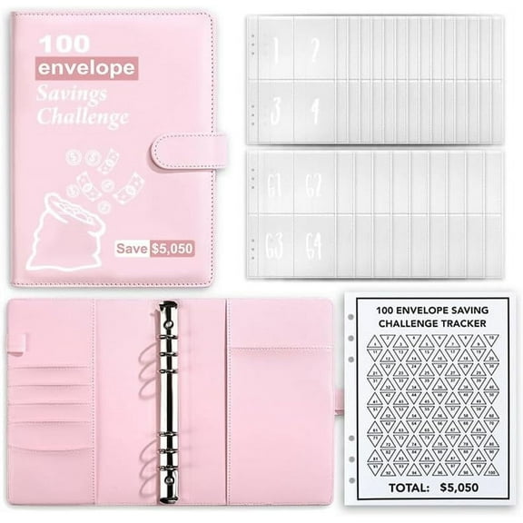 100 Envelopes Money Saving Challenge, 100 Envelope Challenge Binder, Easy and Fun Way to Save $5,050, Savings Challenges Budget Book Binder with Cash Envelopes for Office,Home,School