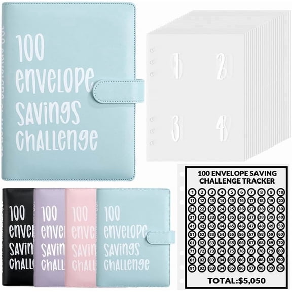 100 Envelopes Money Saving Challenge Binder Money Savings Budget Challenge Book with Cash Envelopes Challenge Tracker for Home,Office,School,Easy and Fun Way to Save $5050 Blue