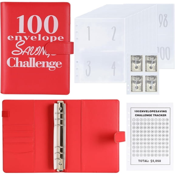 100 Envelopes Money Saving Challenge Money Saving Binder 100 Envelope Challenge Binder Savings Binder Envelope A5 Savings Challenge Book (A5 full red)