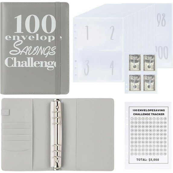100 Envelopes Money Saving Challenge Money Saving Binder 100 Envelope Challenge Binder Savings Binder Envelope A5 Savings Challenge Book (A5grey)