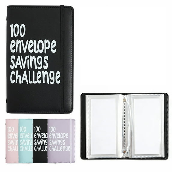 100 Envelopes Money Saving Challenge, Money Saving Binder with Cash Envelopes, Savings Challenge Book for Home Office School, Budget Planner Binder to Save $5,050, 7" x 4.3", Black