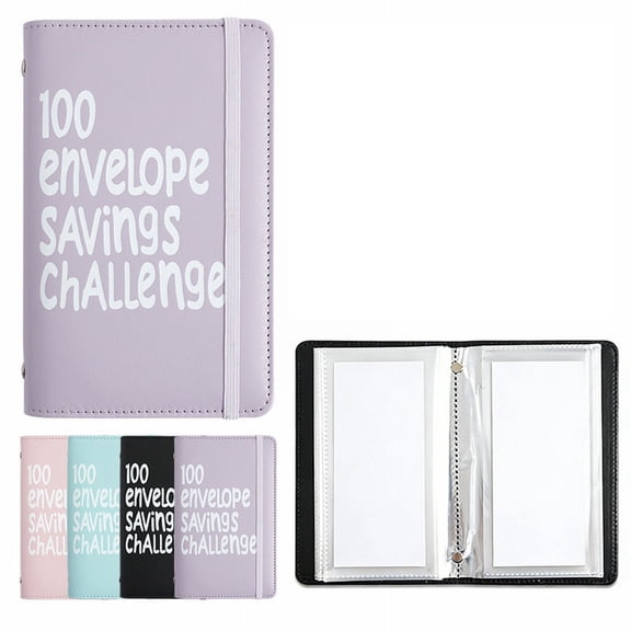 100 Envelopes Money Saving Challenge, Money Saving Binder with Cash Envelopes, Savings Challenge Book for Home Office School, Budget Planner Binder to Save $5,050, 7" x 4.3", Purple