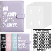100 Envelopes Money Saving Challenge, PandaTop 100 Envelope Challenge Binder, Easy and Fun Way to Save $5,050, 100 Day Savings Challenge Binder with Cash Envelopes for Office,Home,School Purple