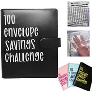 100 Envelopes Saving Challenge, Savings Challenges Binder, Budget Binder with Cash Envelopes, Budget Planner Book for Budgeting, Savings Challenges Sheets, Black