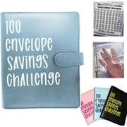100 Envelopes Saving Challenge, Savings Challenges Binder, Budget Binder with Cash Envelopes, Budget Planner Book for Budgeting, Savings Challenges Sheets, Blue
