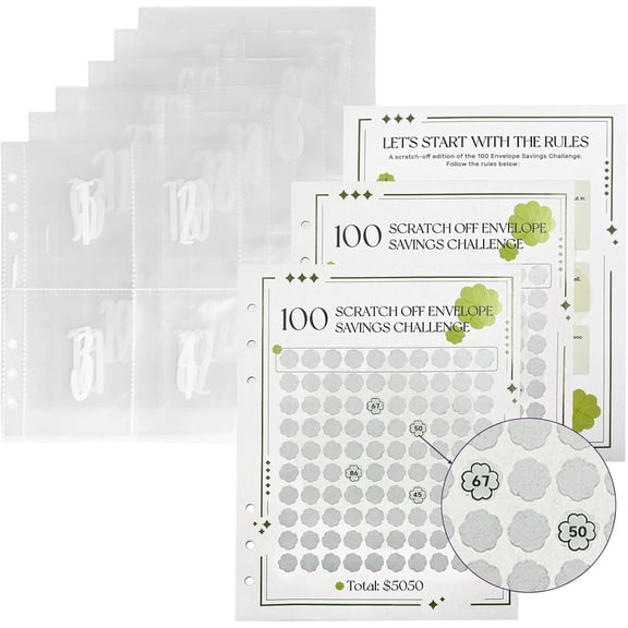 100 Envelopes Saving with Scratch Off Card, A5 Saving Folder Envelopes Numbers 1-100, Savings Binder for 100 Days to Save $5050