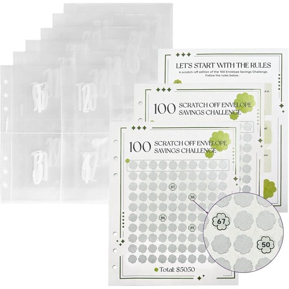 100 Envelopes Saving with Scratch Off Card, A5 Saving Folder Envelopes Numbers 1-100, Savings Binder for 100 Days to Save $5050
