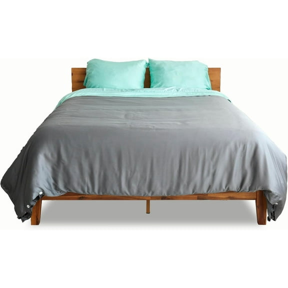 100% Eucalyptus Lyocell Duvet Cover - All-Season Soft, Cool & Cozy with Easy-to-Fasten Ties & Buttons - Down Alternative & Zero Static- Queen Grey