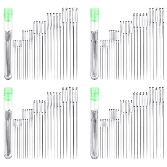 100 Eye Stitching Needles - 5 Sizes Big Eye Hand Sewing Needles in Clear Tube for Stitching, and Crafting