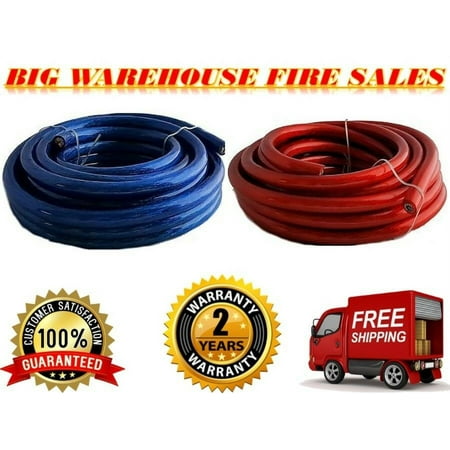100 FEET PREMIUM 0 GAUGE BLUE & RED POWER + GROUND WIRE CABLE 1/0 GAUGE CAR AUDI
