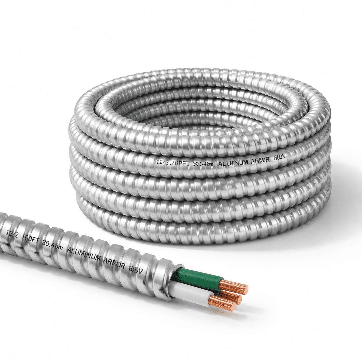 Cladding Wire Chain 100 FT 12/2 Metal Clad Electrical Wire, Solid Copper Conductors for ...
