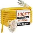 100 FT 12/3 Gauge Outdoor Extension Cord with Multiple Outlets Light
