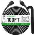 thumbnail image 1 of 100 FT 16/3 Black Indoor Outdoor Extension Cord Waterproof, 3 Prong Flexblie SJTW Cold Weatherproof -50°C Appliance Extension Cord 10 AMP 1250W 16AWG Heavy Duty Electric Cable, ETL Listed, 1 of 7