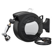 100 FT+6FT X 1/2" Retractable Garden Hose Reel Decorative Outdoor Garden Hose Reels - Automatic Self Retract Wall Mount Hose Reel Enclosed Storage, Any Length Lock, 10 Pattern Nozzle Black