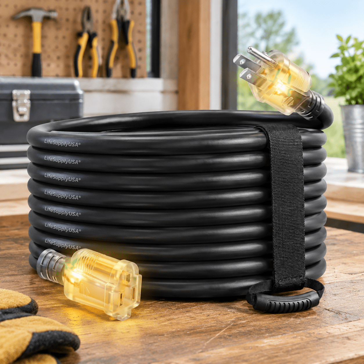 100 FT Black 14AWG Heavy Duty 3 Prong Outdoor Indoor Extension Cord ...