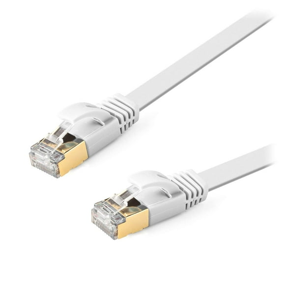 100' FT Feet 100Ft 100 Feet CAT6 CAT 6 RJ45 Flat Internet Cord Ethernet Network LAN Patch Cable Cord For connects Computer to printer, router, switch box PS3 PS4 Xbox 360 Xbox One - White