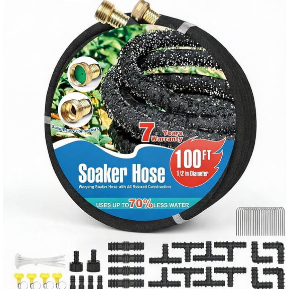 100 FT Heavy Duty Rubber Soaker Hose with End Cap for Gardens and Flower Beds
