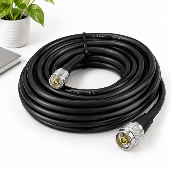 100 FT LMR400 Coaxial Cable PL-259 Male, 50 Ohm Low Loss for Ham Radio, CB Radio, Two-Way Radio