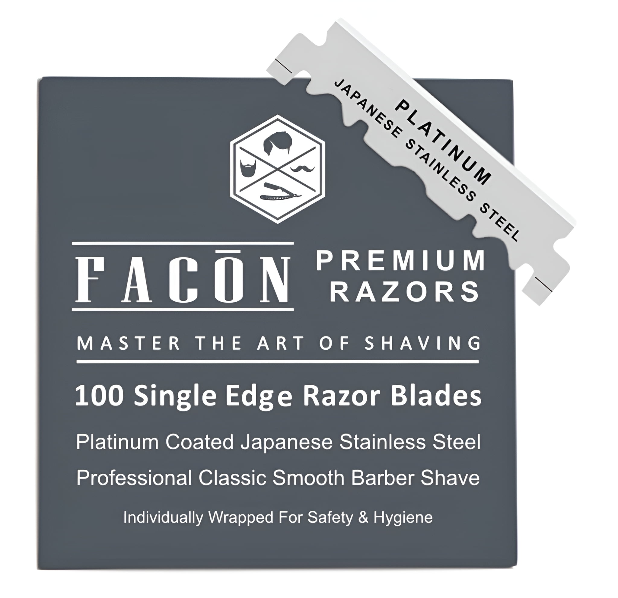100 Facn Platinum Japanese Stainless Steel Single Edge Razor Blades for Professional Barber Straight Razor - 200+ Shaves