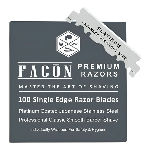 100 Facón Platinum Japanese Stainless Steel Single Edge Razor Blades for Professional Barber Straight Razor - 200+ Shaves
