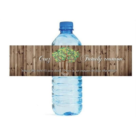 100 Family Reunion Rustic Wood Family Tree Party Water Bottle labels Birthday Party Easy to Use Self Stick Labels