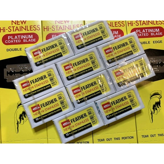 100 Feather Razor Blades NEW Hi-stainless Double Edge Shaving Japan
