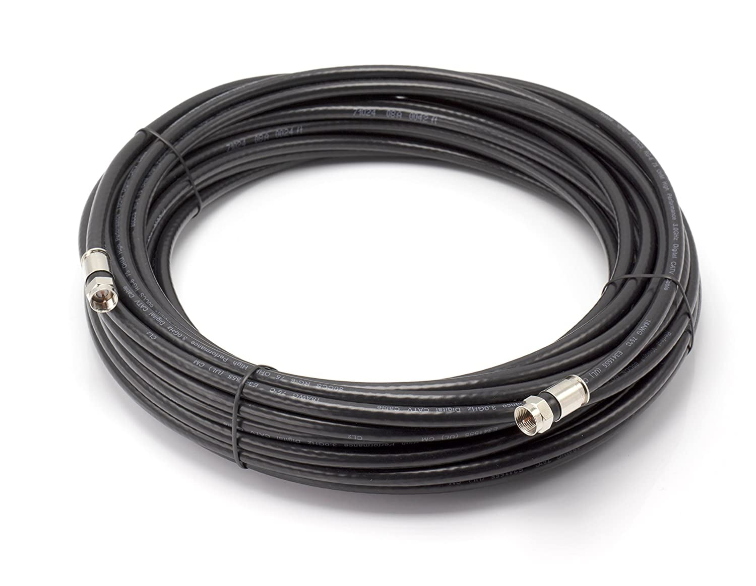100' Feet Black : Solid Copper Center Conductor, Made in the USA : RG6 Coaxial Cable with Connectors, F81 / RF, Digital Coax for Audio/Video, CableTV, Antenna, Internet, & Satellite