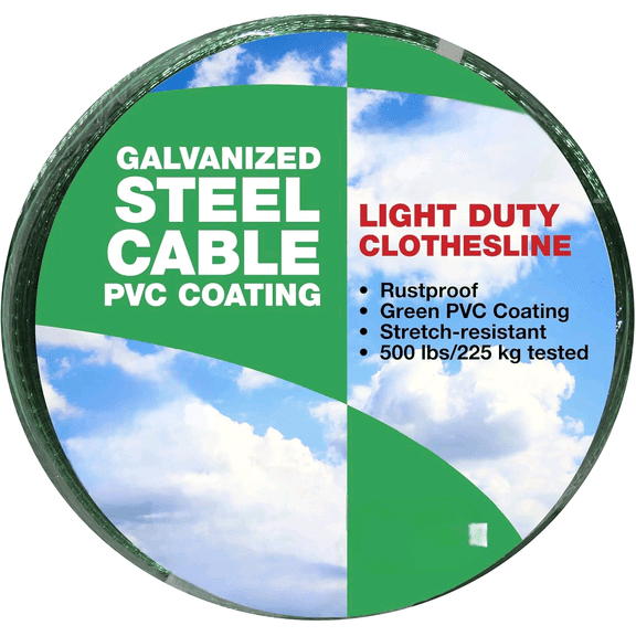 100 Feet Clothesline Outdoor Heavy Duty Galvanized Wire Steel Cable, Green PVC Coating - Clothes Line Wires for Outside Laundry Drying$$Home Decor, Kitchen, & Other