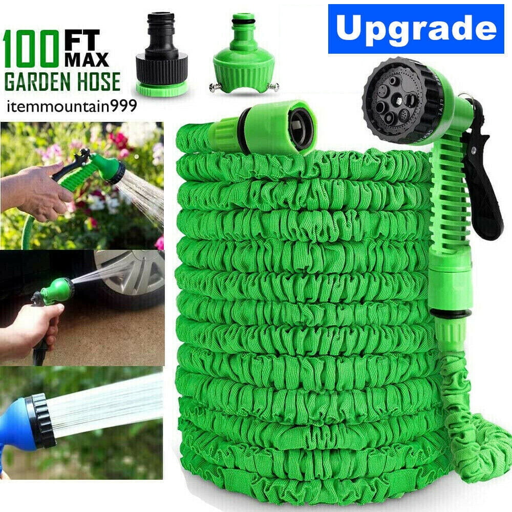 100 Feet Expandable Flexible Outdoor Garden Water Hose w Spray Nozzle