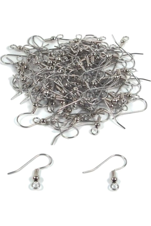 100 Fish Hook Earring Wires Rhodium Wrap Ball 22 Gauge
