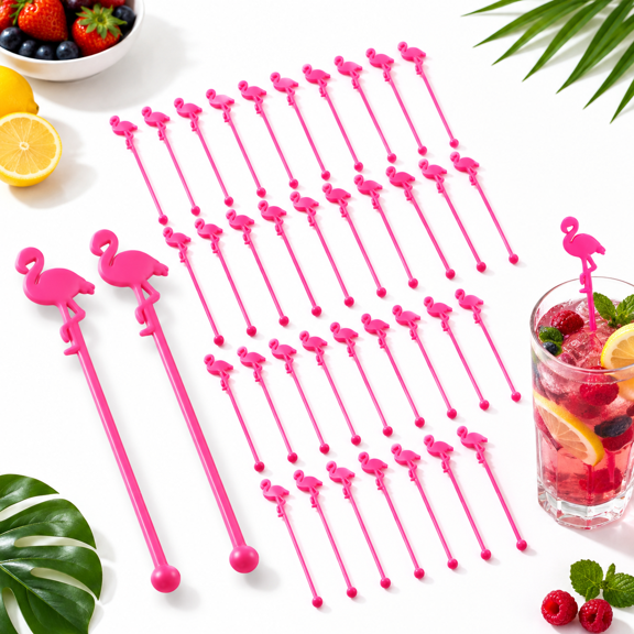 100 Flamingo Swizzle Sticks 6" Cocktail Stir Reusable Food Picks