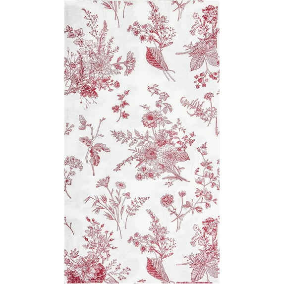 100 Floral Guest Napkins Red White Toile Disposable Paper Napkins Flower Bathroom Hand Towels for Tea Party Christmas Bridal Baby Shower Party Supplies (Red)