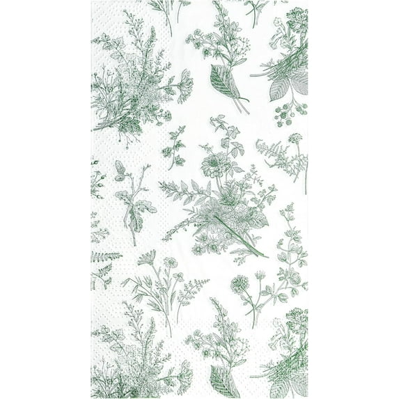 100 Floral Guest Napkins Sage Green White Toile Disposable Paper Napkins Flower Bathroom Hand Towels for Tea Party Christmas Bridal Baby Shower Party Supplies