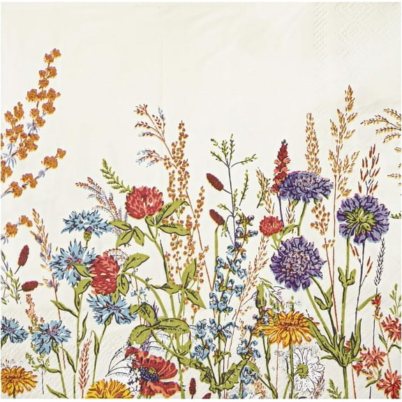 100 Floral Paper Napkins, 3 Ply Watercolor Disposable Dinner Napkins Vintage Wild Flower Dinner Napkins, Decorative Beverage Hand Towels for Bathroom Wedding Baby Shower Birthday Tea Party