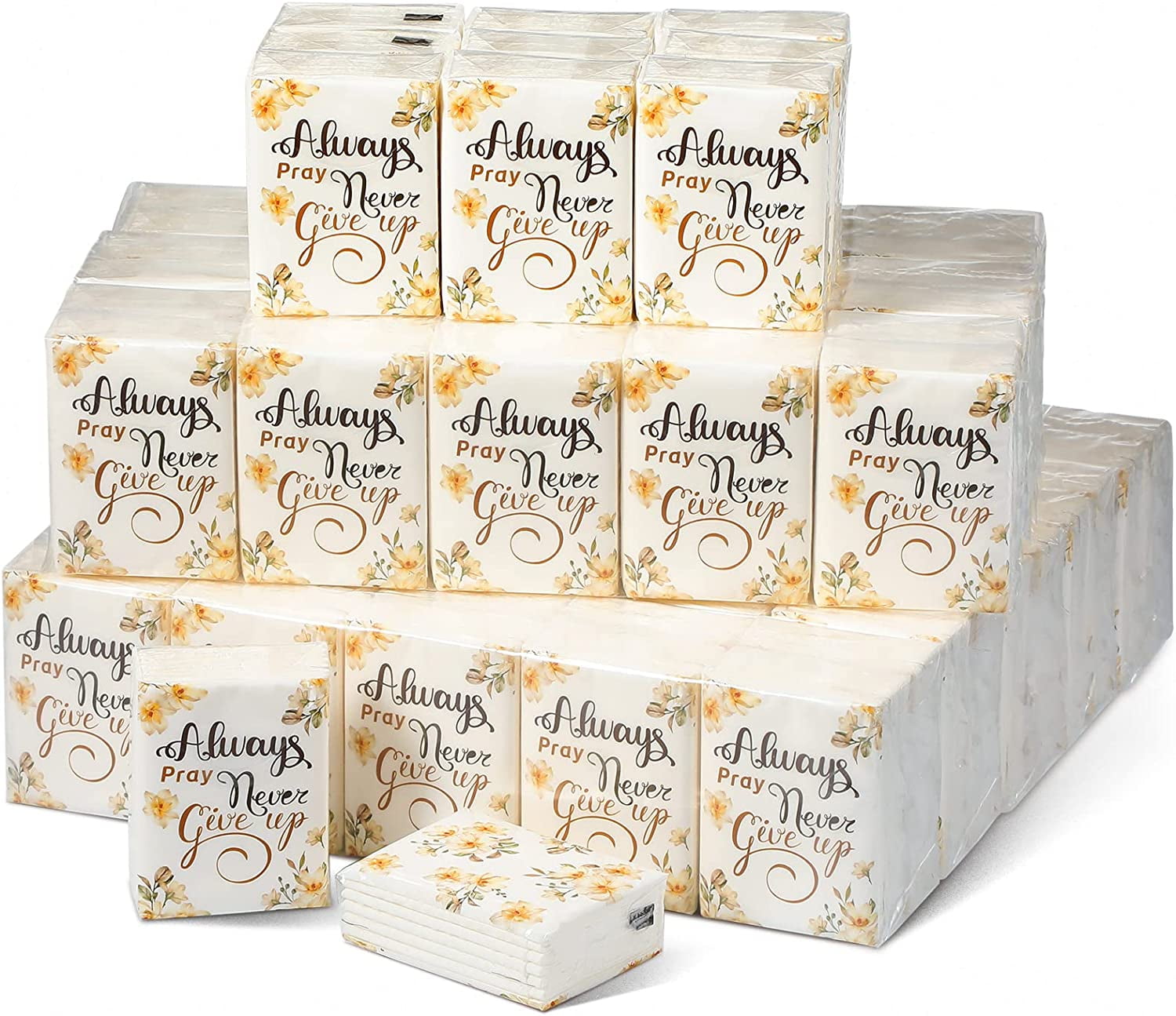 100 Floral Pocket Tissues Always Pray Never Give up Paper Tissues Mini ...