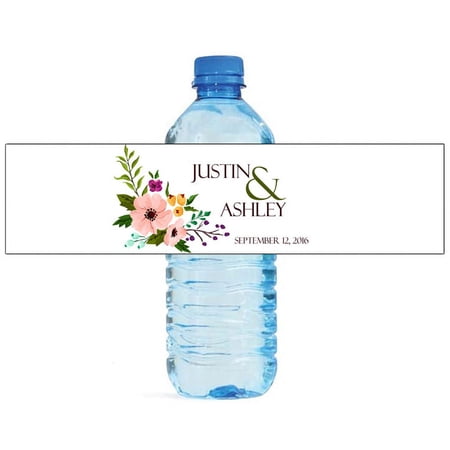 100 Flower Floral Background Wedding Water Bottle Labels Engagement Party 8"x2"