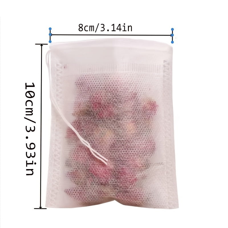 100 Food Grade Disposable Tea Bags with String and Heat Seal for Tea