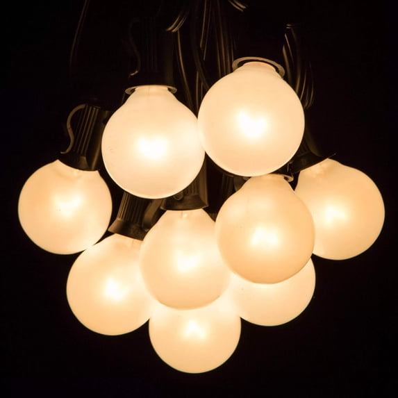 100 Foot G40 White Satin Pearl String Lights with Black Wire