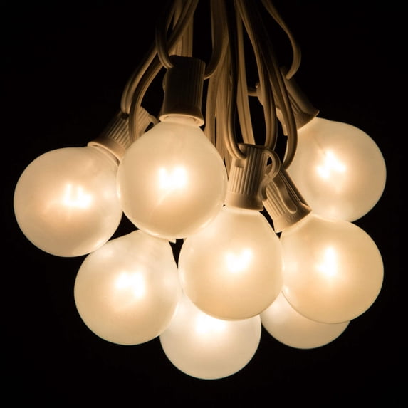 100 Foot G50 White Satin Pearl String Light with Green Wire