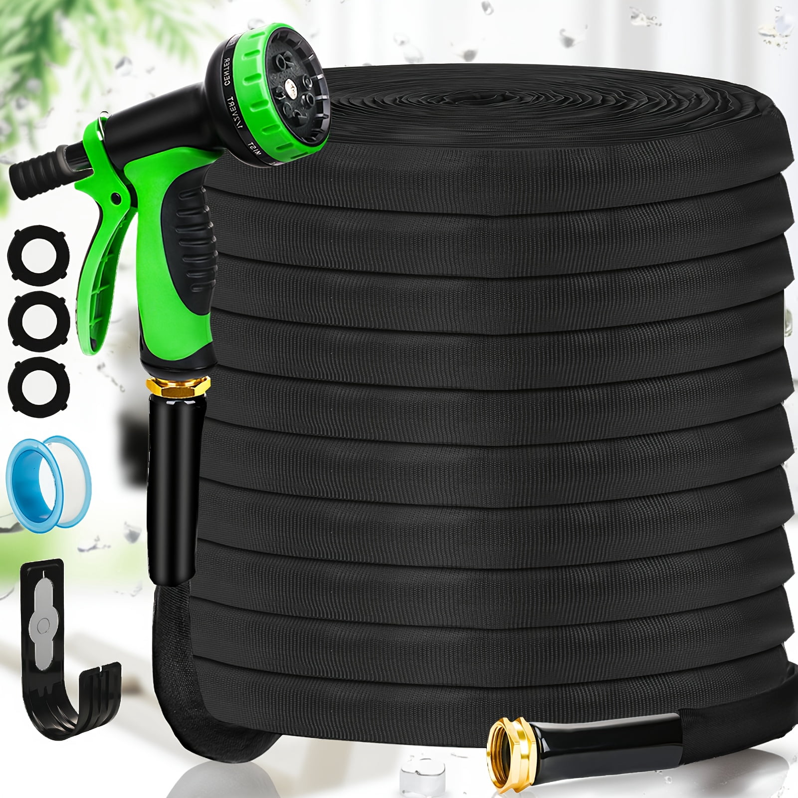 100 Foot Garden Hose, Strong and Durable, Outdoor Lightweight, Not Easy to Expand High-pressure Flat Pipe 34-19 Brass Joint, Suitable for Courtyard Lawn Car Washing
