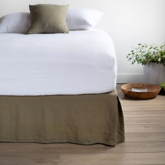 100% French Linen Bedskirt - Twin XL - Moss | BOKSER HOME