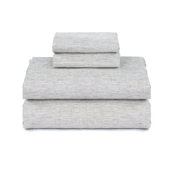 100% French Linen Sheet Set - Twin - Shadow Pinstripe | BOKSER HOME